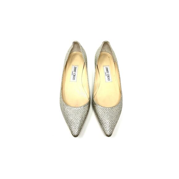 Jimmy Choo Sandy Glitter Fabric Champagne Flats Size 38 - Picture 2 of 11